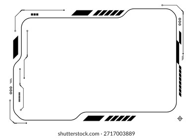 Panel de control negro con un diseño abstracto, tecnología moderna y una interfaz de usuario HUD sobre un fondo blanco.