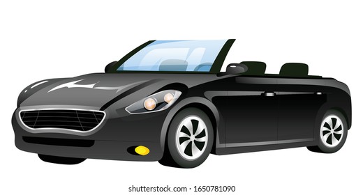 Black convertable cartoon vector illustration. Stylish new car flat color object. Elegant personal vehicle isolated on white background. Stylish transport, elegant automobile without roof