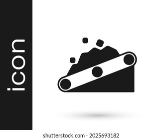 Black Conveyor belt carrying coal icon isolated on white background.  Vector