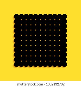 Black Cookie icon isolated on yellow background. Pastry sing. Biscuit symbol. Long shadow style. Vector.