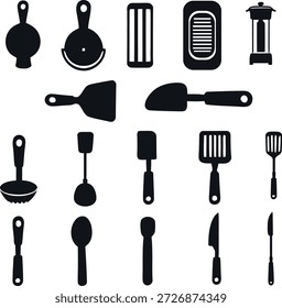 Colección de iconos de cocina y herramientas de cocina negras