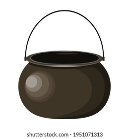 Black cooking pot for camping on a white background