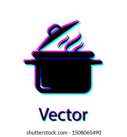 Black Cooking pot icon isolated on white background. Boil or stew food symbol.  Vector Illustration