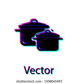 Black Cooking pot icon isolated on white background. Boil or stew food symbol.  Vector Illustration