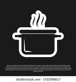 Black Cooking pot icon isolated on black background. Boil or stew food symbol.  Vector Illustration