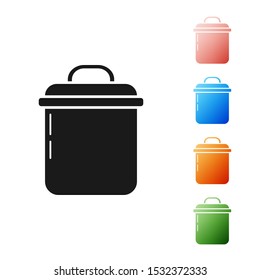 Black Cooking pot icon isolated on white background. Boil or stew food symbol. Set icons colorful. Vector Illustration