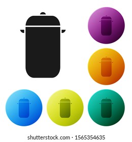 Black Cooking pot icon isolated on white background. Boil or stew food symbol. Set icons colorful circle buttons. Vector Illustration