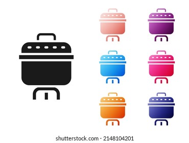 Icono de la olla de Cocina Negra aislado en fondo blanco. Hervir o estofar el símbolo de la comida. Indique los iconos en colores. Vector