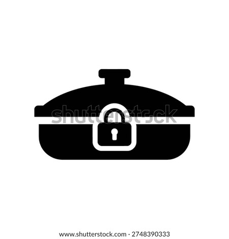 A black cooking pot with a lid and padlock icon on a white background, symbolizing security and protection.