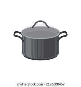 Black cooking pot with lid. Vector Illustration.