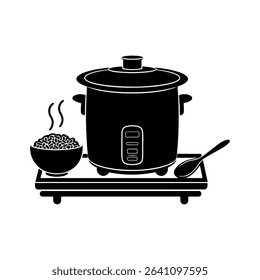 Black Cooking Pot with Steam Rising	
