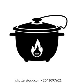 Black Cooking Pot with Steam Rising	
