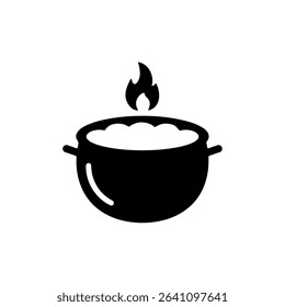 Black Cooking Pot with Steam Rising	
