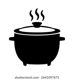 Black Cooking Pot with Steam Rising	

