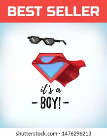 black cool glasses. Its a boy in vintage style. Comic style. Cartoon Vector illustration.