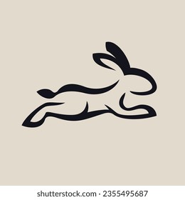 Black Cool Rabbit Silhouette Jump Run Animal Bunny Fluffy Simple Hare Vector Logo Design