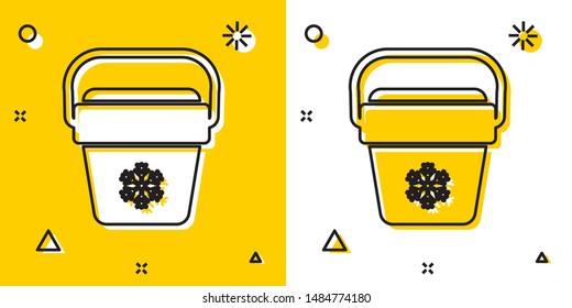 Black Cooler bag icon isolated on yellow and white background. Portable freezer bag. Handheld refrigerator. Random dynamic shapes. Vector Illustration
