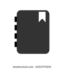 Black copybook with elastic band bookmark. Vector illustration. Editable and changeable color.