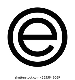 Black copyright symbol with an "E," bold vector graphic icon. Editable stroke.