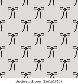 Black Coquette Bow Seamless Pattern on a Soft Grey Background. Perfect for Prints, Wrapping Paper, Wallpaper, Textiles, Stationery, and Fabric.