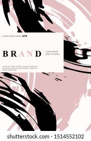 Black and coral ink brush stroke on white background. Japanese style. Vector illustration of grunge stains