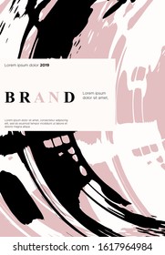 Black and coral ink brush stroke on white background. Japanese style. Vector illustration of grunge stains