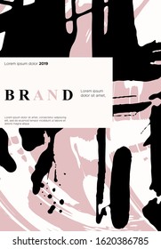 Black and coral ink brush stroke on white background. Japanese style. Vector illustration of grunge stains