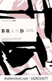 Black and coral ink brush stroke on white background. Japanese style. Vector illustration of grunge stains