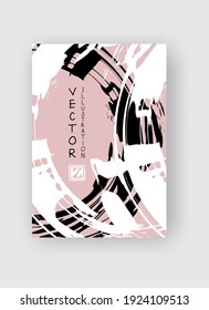 Black and coral ink brush stroke on white background. Japanese style. Vector illustration of grunge stains