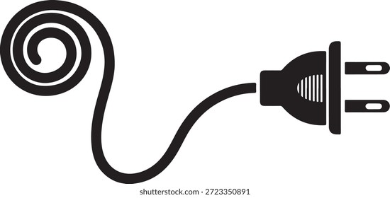 Schwarzes Kabel mit einem Stecker auf der rechten Seite und auf der linken Seite gewickelt Elektro