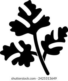 black coriander silhouette or flat leaf illustration of coriandrum logo leaves for food with ingredient icon and plant shape herb as condiment to seed