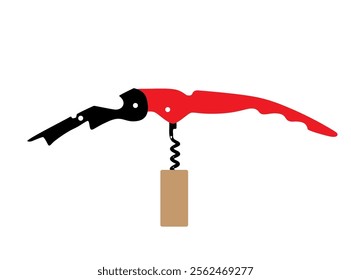 Black Corkscrew Icon, Wine Bottle Opener Symbol, Metal Cork Screw Silhouette on White Background, Vector Illustration