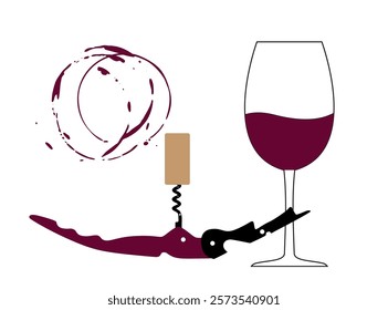 Black Corkscrew Icon, Wine Bottle Opener Symbol, Metal Cork Screw Silhouette on White Background, Vector Illustration