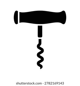 Black corkscrew wine bottle opener icon representing a classic tool for opening wine bottles and drinks