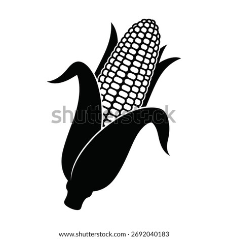 Black Corn on the Cob Silhouette Icon. Minimalist Maize Vegetable Vector Symbol.