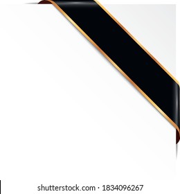 Black Corner Ribbon Banner With Gold Frames On White Background