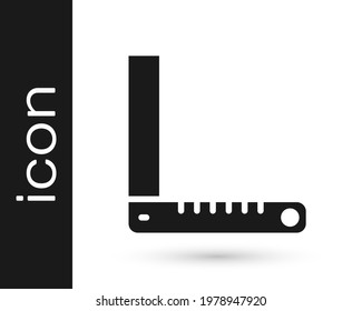 Black Corner ruler icon isolated on white background. Setsquare, angle ruler, carpentry, measuring utensil, scale.  Vector