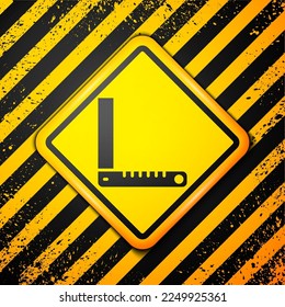Black Corner ruler icon isolated on yellow background. Setsquare, angle ruler, carpentry, measuring utensil, scale. Warning sign. Vector