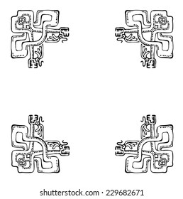 Black corners elements with dragons or snakes, vector illustration