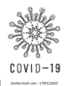 Black Corona Virus Sketch  2019-nCoV Microbe abstract vector design of Covid-19