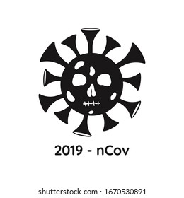 Black coronavirus icon with the inscription 2019 - nCov isolate on white background. Vector graphics.