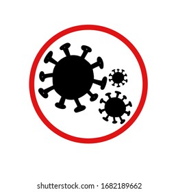 
black coronavirus microbe with a red stop sign. Bacteria in a red circle. Simple vector illustration.Coronavirus Prevention 2019-ncov covid-19