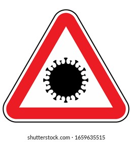 Coronavirus negro en señal de peligro rojo.