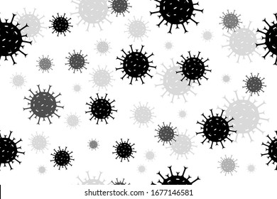 Black coronavirus seamless pattern on white background. Covid-19, novel coronavirus, 2019-nCoV, quarantine concept. Brochure, card, poster, article, post. flat design