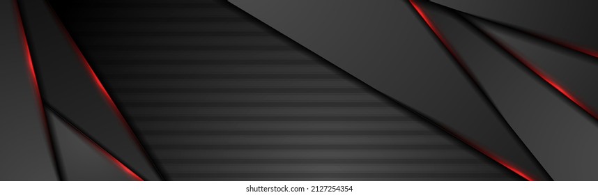 Schwarzer abstrakter Hintergrund mit roten Neonleuchten. Technologie-Vektorbanner-Design