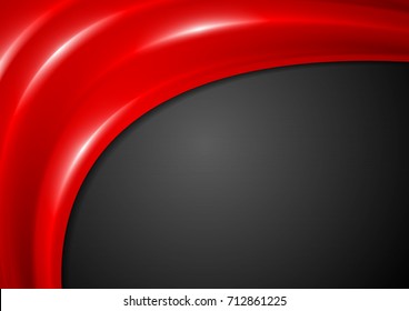 Schwarzer Firmenhintergrund mit glatten roten Wellen. Vektordesign