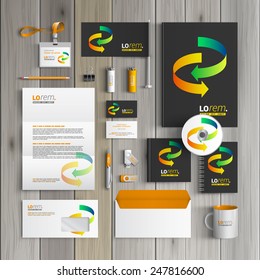 Black corporate identity template design with color arrows. Business stationery