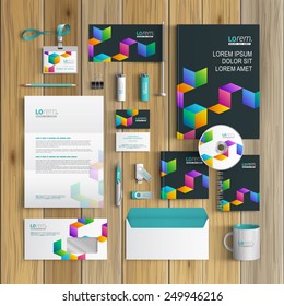 Black corporate identity template design with color geometric pattern. Business stationery