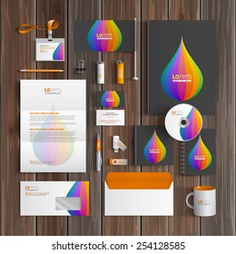 Black corporate identity template design with color drop. Business stationery