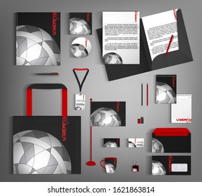 Black corporate style with a gray semicircular element. Business stationery set. Trendy template design. Vector illustration